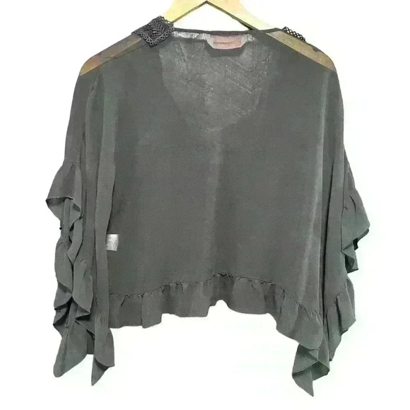 See By Chloé Silk Cropped Sheer Lace Ruffle Black Capelet Blouse Shawl Women 36 - Picture 3 of 8